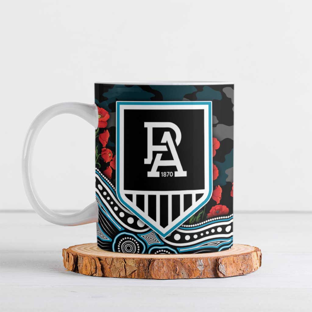 Port Adelaide Power ANZAC Day Ceramic Mug Indigenous Dot Art with Poppy Flower Tribute