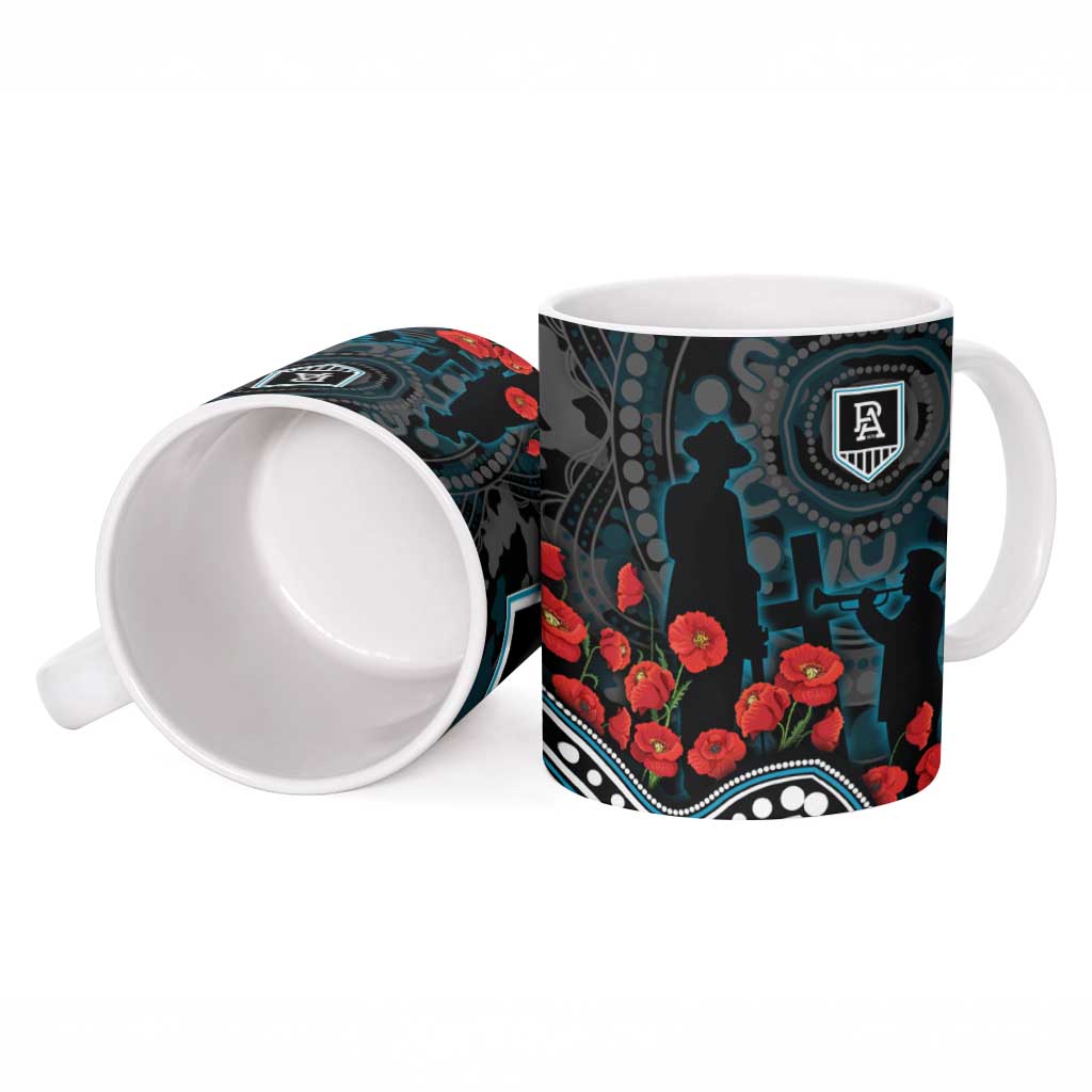 Port Adelaide Power ANZAC Day Ceramic Mug Indigenous Dot Art with Poppy Flower Tribute