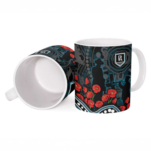 Port Adelaide Power ANZAC Day Ceramic Mug Indigenous Dot Art with Poppy Flower Tribute