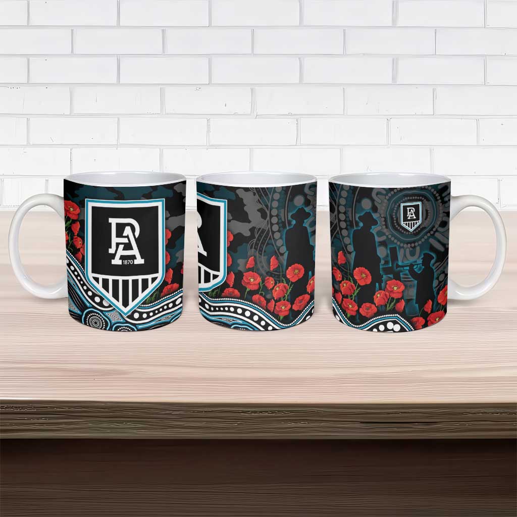 Port Adelaide Power ANZAC Day Ceramic Mug Indigenous Dot Art with Poppy Flower Tribute