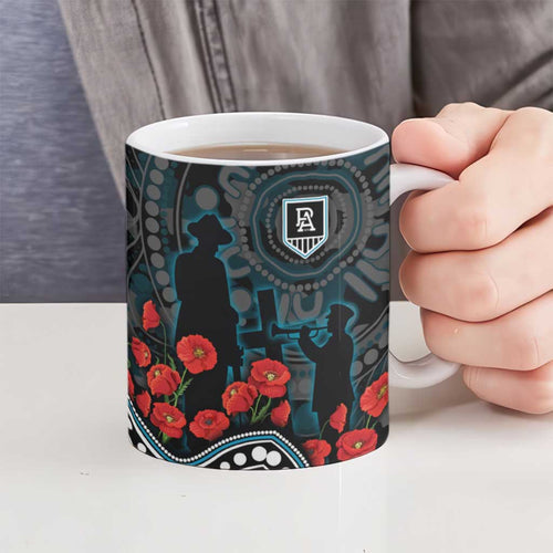 Port Adelaide Power ANZAC Day Ceramic Mug Indigenous Dot Art with Poppy Flower Tribute