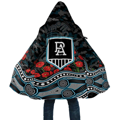 Port Adelaide Power ANZAC Day Cloak Indigenous Dot Art with Poppy Flower Tribute