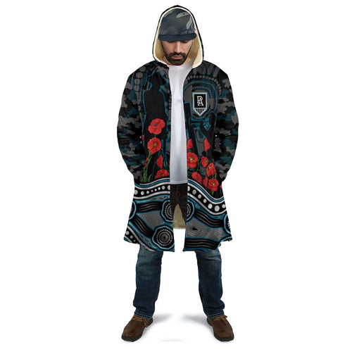 Port Adelaide Power ANZAC Day Cloak Indigenous Dot Art with Poppy Flower Tribute
