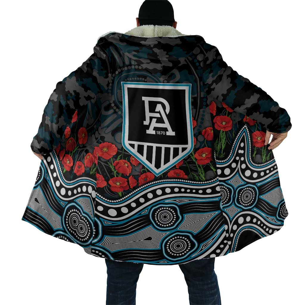 Port Adelaide Power ANZAC Day Cloak Indigenous Dot Art with Poppy Flower Tribute