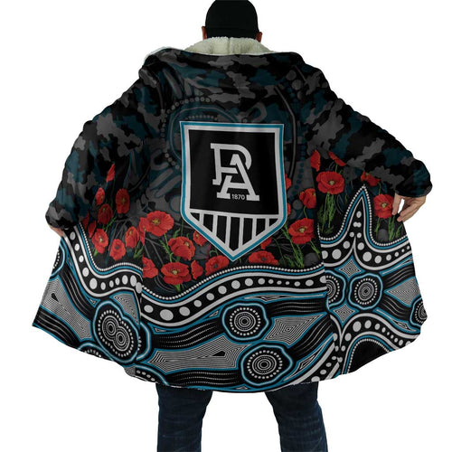 Port Adelaide Power ANZAC Day Cloak Indigenous Dot Art with Poppy Flower Tribute