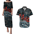 Port Adelaide Power ANZAC Day Couples Matching Puletasi and Hawaiian Shirt Indigenous Dot Art with Poppy Flower Tribute