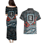 Port Adelaide Power ANZAC Day Couples Matching Puletasi and Hawaiian Shirt Indigenous Dot Art with Poppy Flower Tribute