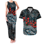 Port Adelaide Power ANZAC Day Couples Matching Tank Maxi Dress and Hawaiian Shirt Indigenous Dot Art with Poppy Flower Tribute