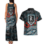 Port Adelaide Power ANZAC Day Couples Matching Tank Maxi Dress and Hawaiian Shirt Indigenous Dot Art with Poppy Flower Tribute