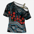 Port Adelaide Power ANZAC Day Cross Shoulder Shirt Indigenous Dot Art with Poppy Flower Tribute