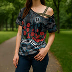 Port Adelaide Power ANZAC Day Cross Shoulder Shirt Indigenous Dot Art with Poppy Flower Tribute