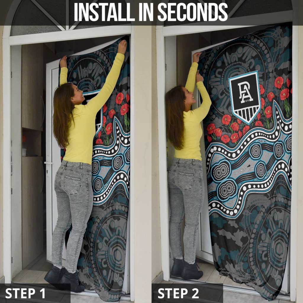 Port Adelaide Power ANZAC Day Door Cover Indigenous Dot Art with Poppy Flower Tribute