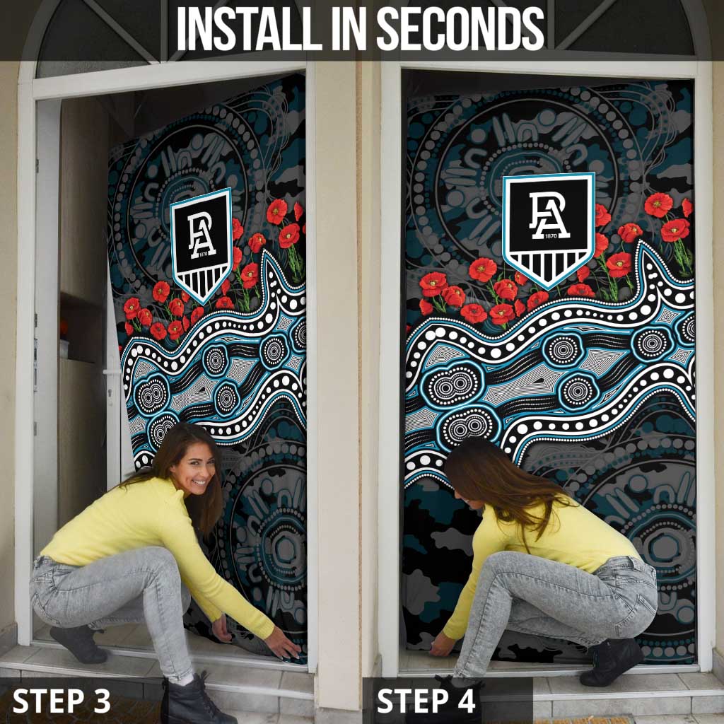 Port Adelaide Power ANZAC Day Door Cover Indigenous Dot Art with Poppy Flower Tribute