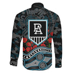 Port Adelaide Power ANZAC Day Family Matching Long Sleeve Bodycon Dress and Hawaiian Shirt Indigenous Dot Art with Poppy Flower Tribute