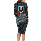 Port Adelaide Power ANZAC Day Family Matching Long Sleeve Bodycon Dress and Hawaiian Shirt Indigenous Dot Art with Poppy Flower Tribute