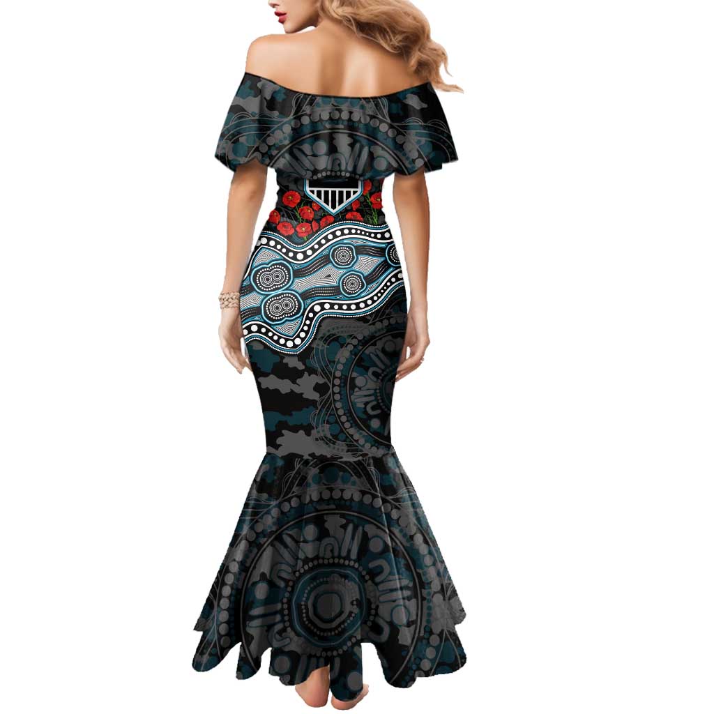 Port Adelaide Power ANZAC Day Family Matching Mermaid Dress and Hawaiian Shirt Indigenous Dot Art with Poppy Flower Tribute