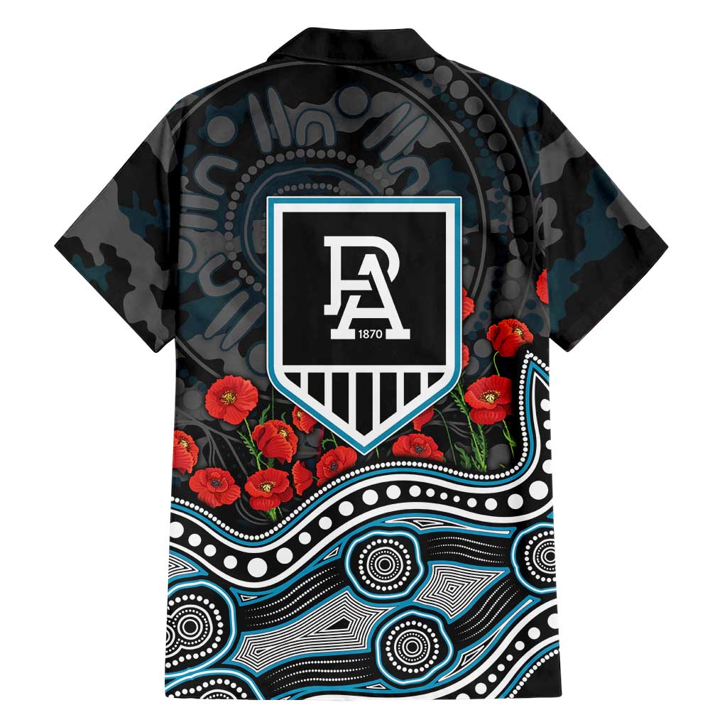 Port Adelaide Power ANZAC Day Family Matching Off The Shoulder Long Sleeve Dress and Hawaiian Shirt Indigenous Dot Art with Poppy Flower Tribute