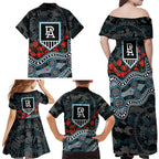 Port Adelaide Power ANZAC Day Family Matching Off Shoulder Maxi Dress and Hawaiian Shirt Indigenous Dot Art with Poppy Flower Tribute