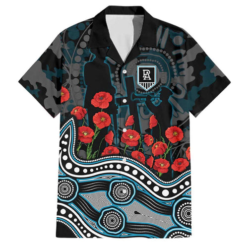 Port Adelaide Power ANZAC Day Family Matching Off Shoulder Short Dress and Hawaiian Shirt Indigenous Dot Art with Poppy Flower Tribute