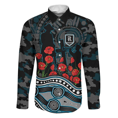 Port Adelaide Power ANZAC Day Family Matching Off Shoulder Short Dress and Hawaiian Shirt Indigenous Dot Art with Poppy Flower Tribute