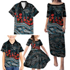 Port Adelaide Power ANZAC Day Family Matching Puletasi and Hawaiian Shirt Indigenous Dot Art with Poppy Flower Tribute