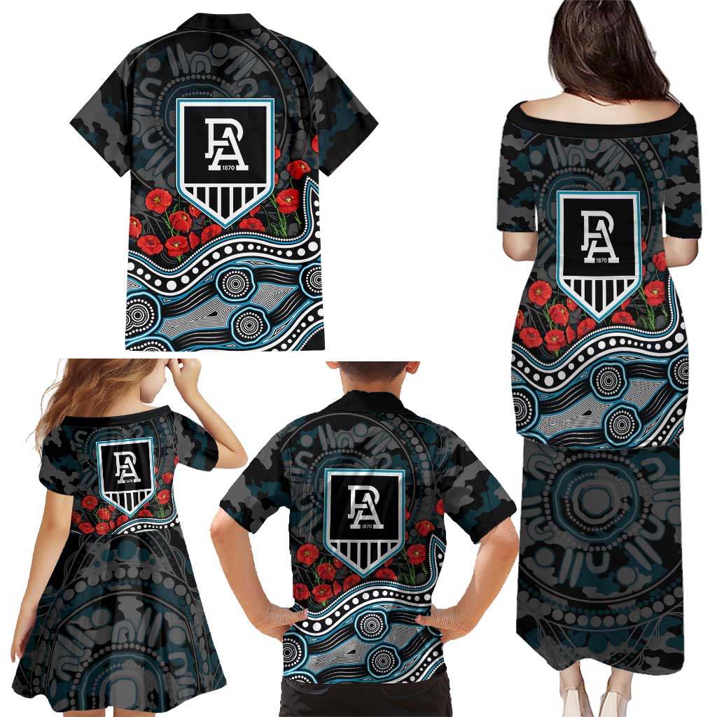 Port Adelaide Power ANZAC Day Family Matching Puletasi and Hawaiian Shirt Indigenous Dot Art with Poppy Flower Tribute