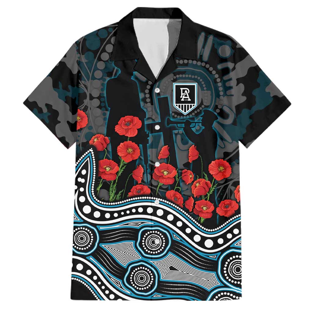 Port Adelaide Power ANZAC Day Family Matching Puletasi and Hawaiian Shirt Indigenous Dot Art with Poppy Flower Tribute