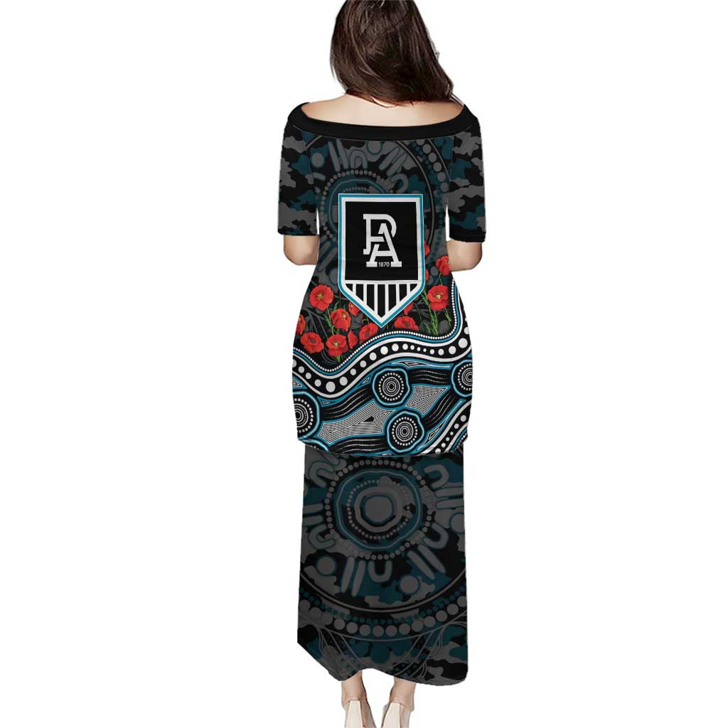 Port Adelaide Power ANZAC Day Family Matching Puletasi and Hawaiian Shirt Indigenous Dot Art with Poppy Flower Tribute