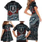 Port Adelaide Power ANZAC Day Family Matching Short Sleeve Bodycon Dress and Hawaiian Shirt Indigenous Dot Art with Poppy Flower Tribute
