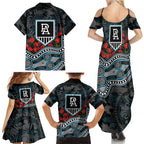 Port Adelaide Power ANZAC Day Family Matching Summer Maxi Dress and Hawaiian Shirt Indigenous Dot Art with Poppy Flower Tribute
