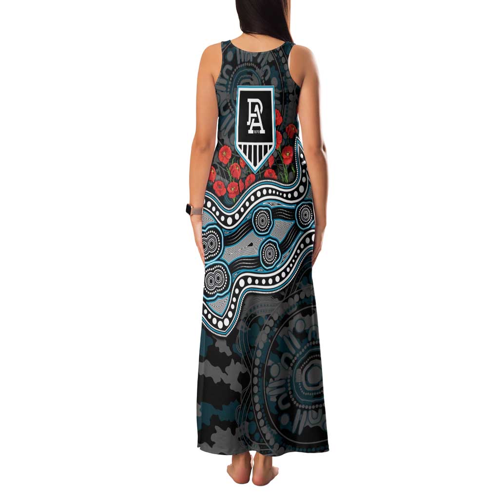 Port Adelaide Power ANZAC Day Family Matching Tank Maxi Dress and Hawaiian Shirt Indigenous Dot Art with Poppy Flower Tribute