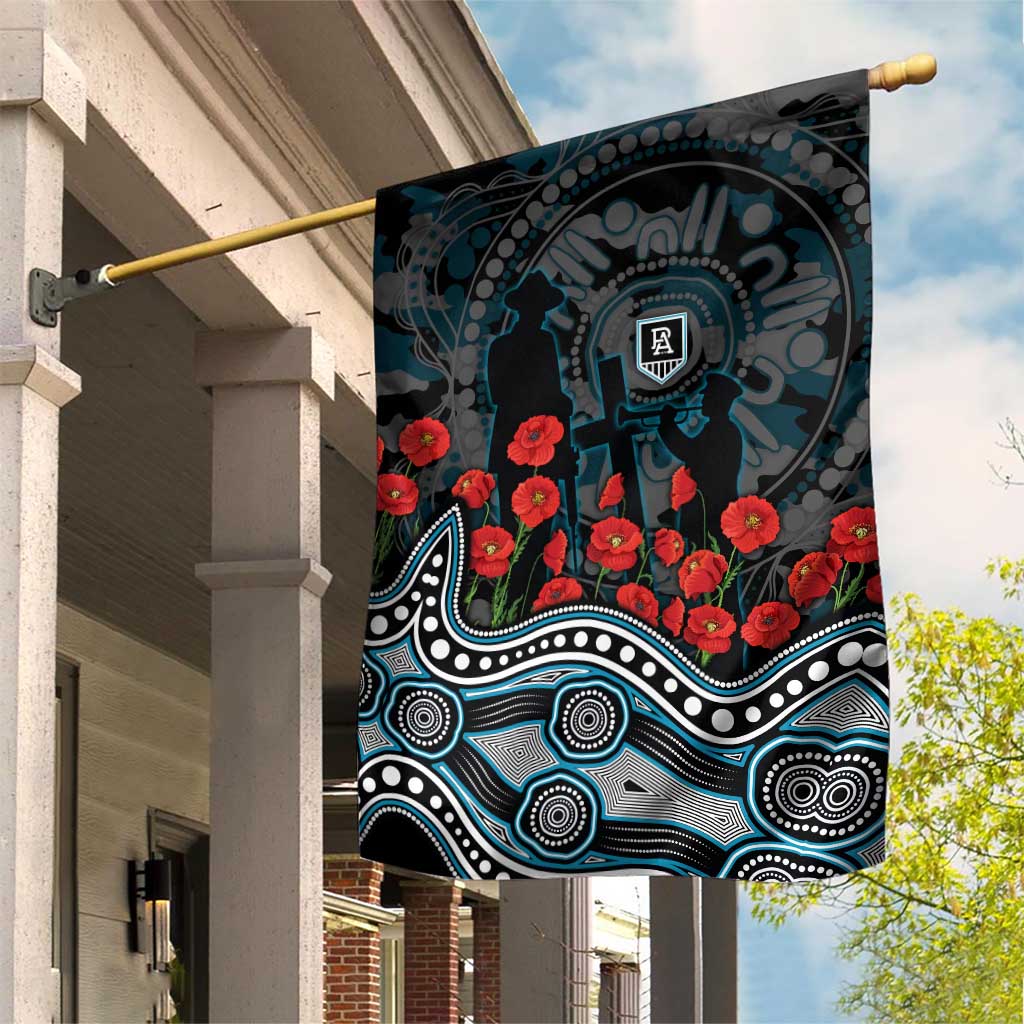 Port Adelaide Power ANZAC Day Garden Flag Indigenous Dot Art with Poppy Flower Tribute