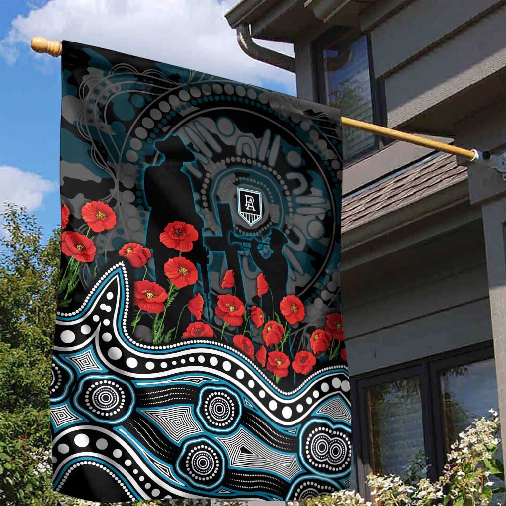 Port Adelaide Power ANZAC Day Garden Flag Indigenous Dot Art with Poppy Flower Tribute