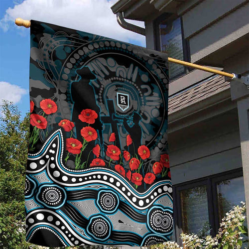 Port Adelaide Power ANZAC Day Garden Flag Indigenous Dot Art with Poppy Flower Tribute
