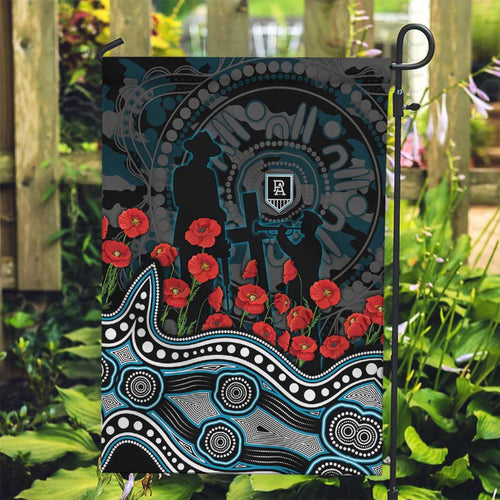 Port Adelaide Power ANZAC Day Garden Flag Indigenous Dot Art with Poppy Flower Tribute