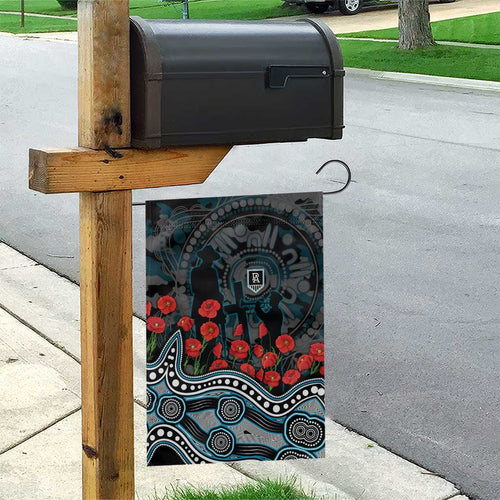 Port Adelaide Power ANZAC Day Garden Flag Indigenous Dot Art with Poppy Flower Tribute