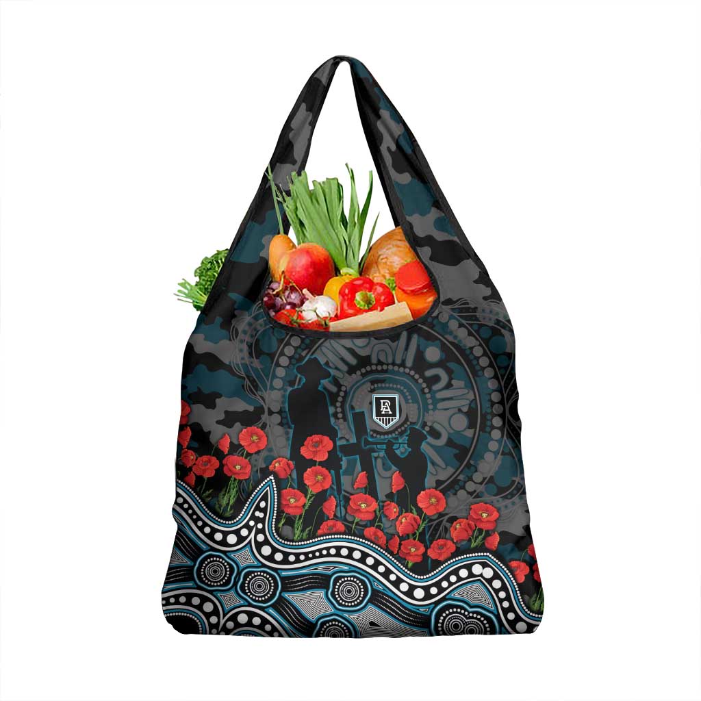 Port Adelaide Power ANZAC Day Grocery Bag Indigenous Dot Art with Poppy Flower Tribute