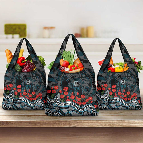 Port Adelaide Power ANZAC Day Grocery Bag Indigenous Dot Art with Poppy Flower Tribute