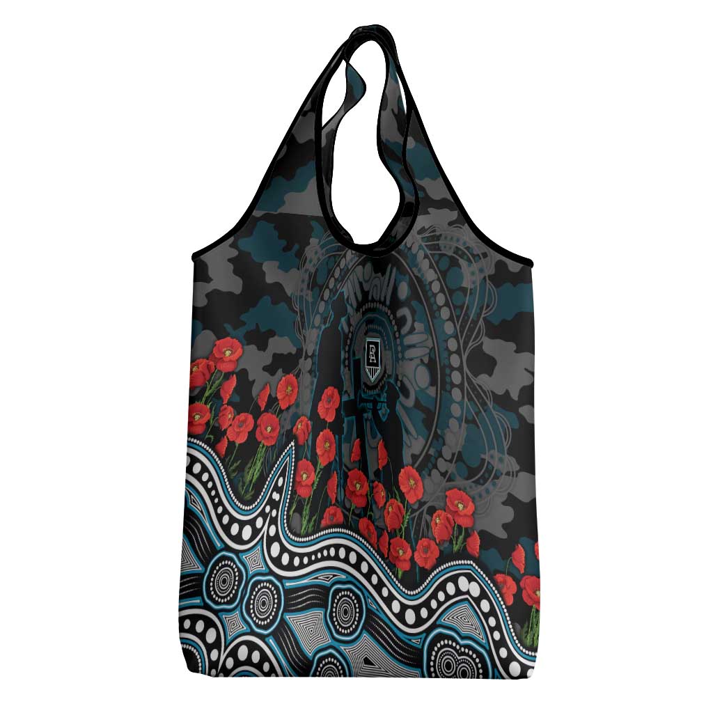 Port Adelaide Power ANZAC Day Grocery Bag Indigenous Dot Art with Poppy Flower Tribute