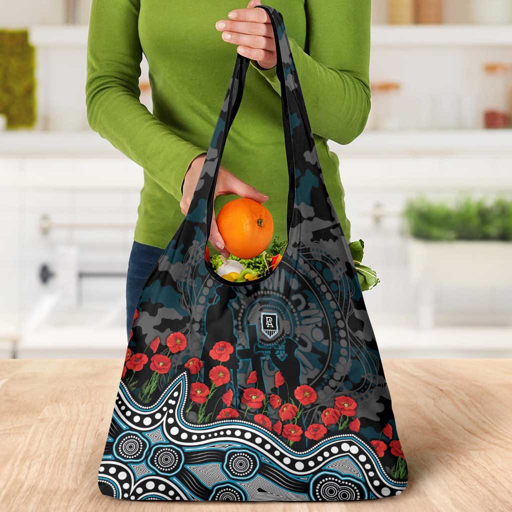 Port Adelaide Power ANZAC Day Grocery Bag Indigenous Dot Art with Poppy Flower Tribute