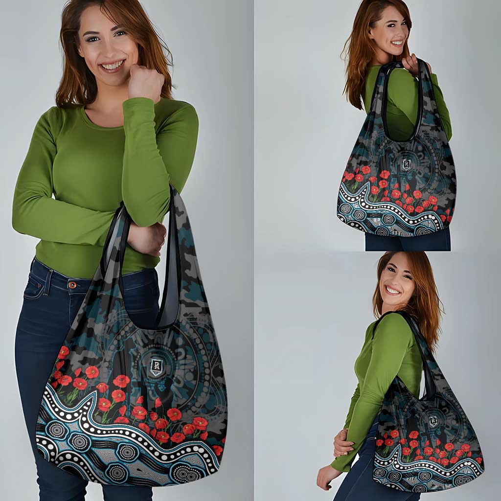 Port Adelaide Power ANZAC Day Grocery Bag Indigenous Dot Art with Poppy Flower Tribute