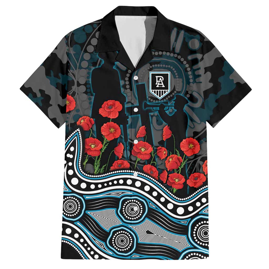 Port Adelaide Power ANZAC Day Hawaiian Shirt Indigenous Dot Art with Poppy Flower Tribute