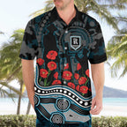Port Adelaide Power ANZAC Day Hawaiian Shirt Indigenous Dot Art with Poppy Flower Tribute