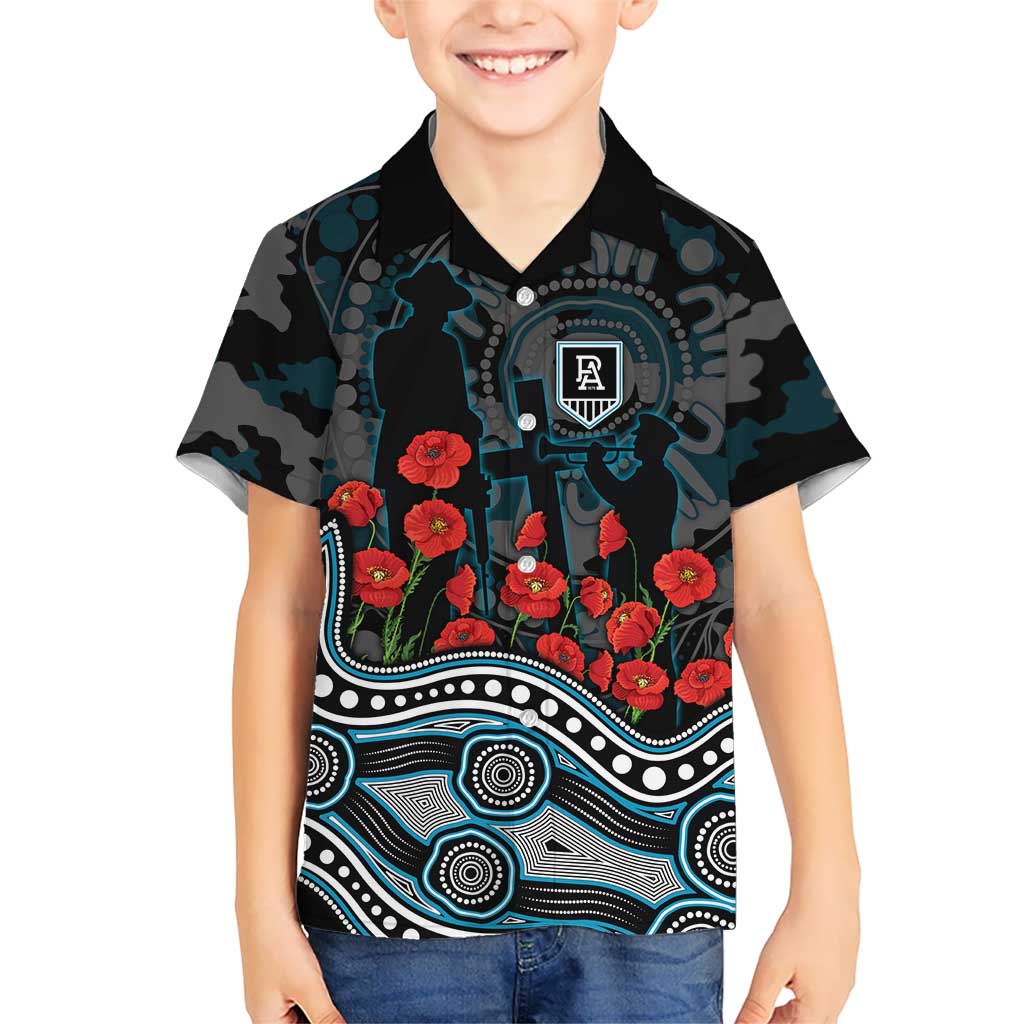 Port Adelaide Power ANZAC Day Hawaiian Shirt Indigenous Dot Art with Poppy Flower Tribute