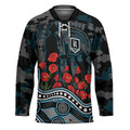 Port Adelaide Power ANZAC Day Hockey Jersey Indigenous Dot Art with Poppy Flower Tribute