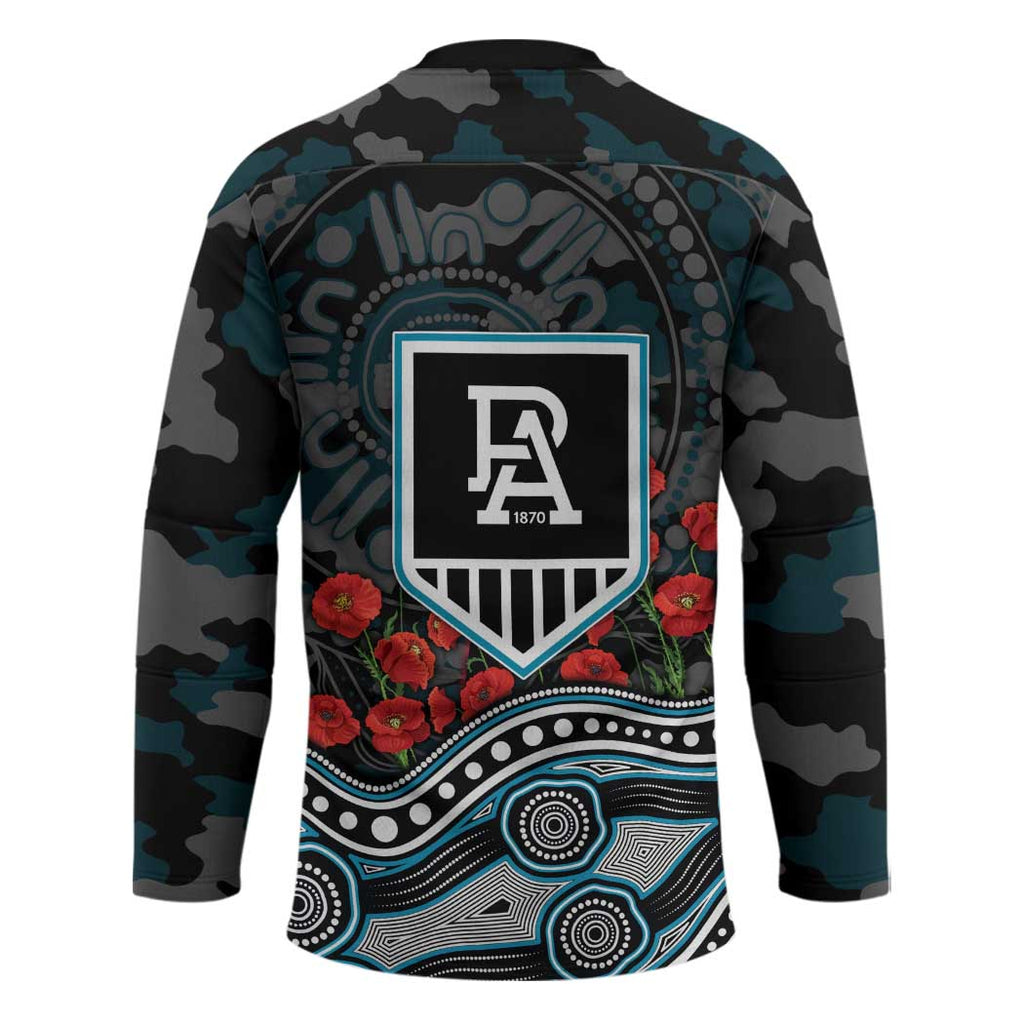 Port Adelaide Power ANZAC Day Hockey Jersey Indigenous Dot Art with Poppy Flower Tribute