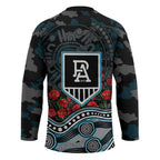 Port Adelaide Power ANZAC Day Hockey Jersey Indigenous Dot Art with Poppy Flower Tribute