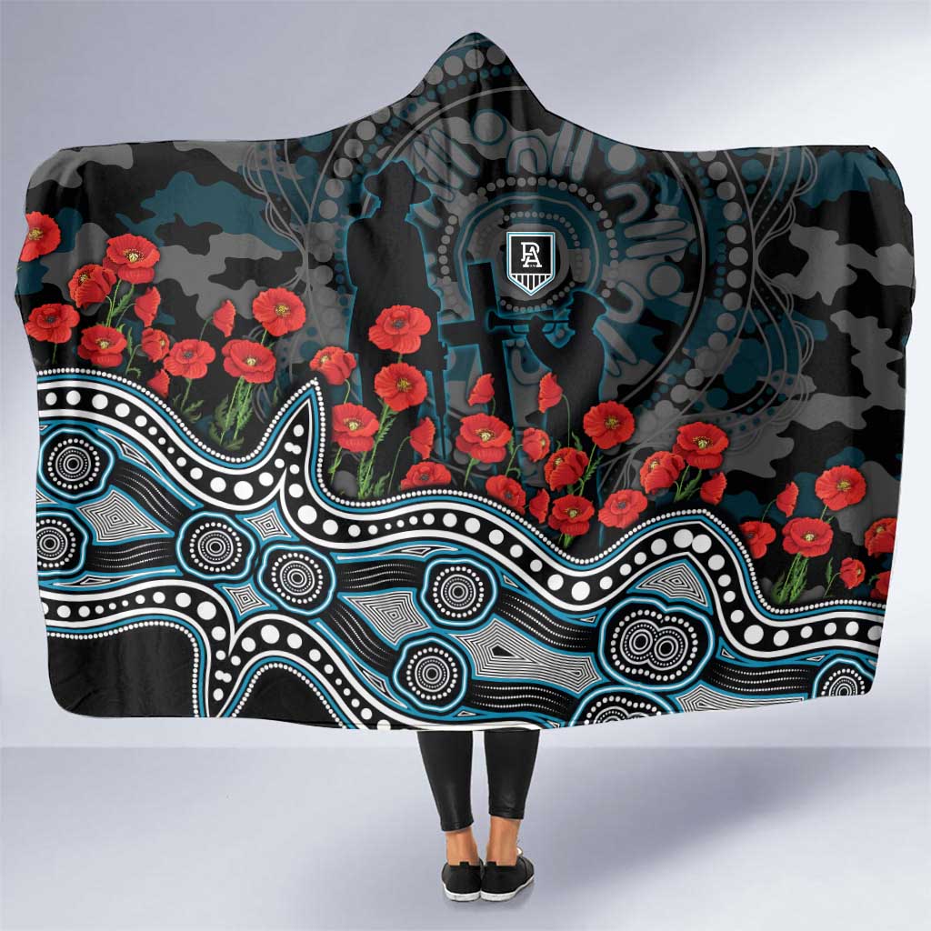 Port Adelaide Power ANZAC Day Hooded Blanket Indigenous Dot Art with Poppy Flower Tribute