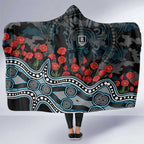 Port Adelaide Power ANZAC Day Hooded Blanket Indigenous Dot Art with Poppy Flower Tribute