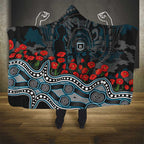 Port Adelaide Power ANZAC Day Hooded Blanket Indigenous Dot Art with Poppy Flower Tribute
